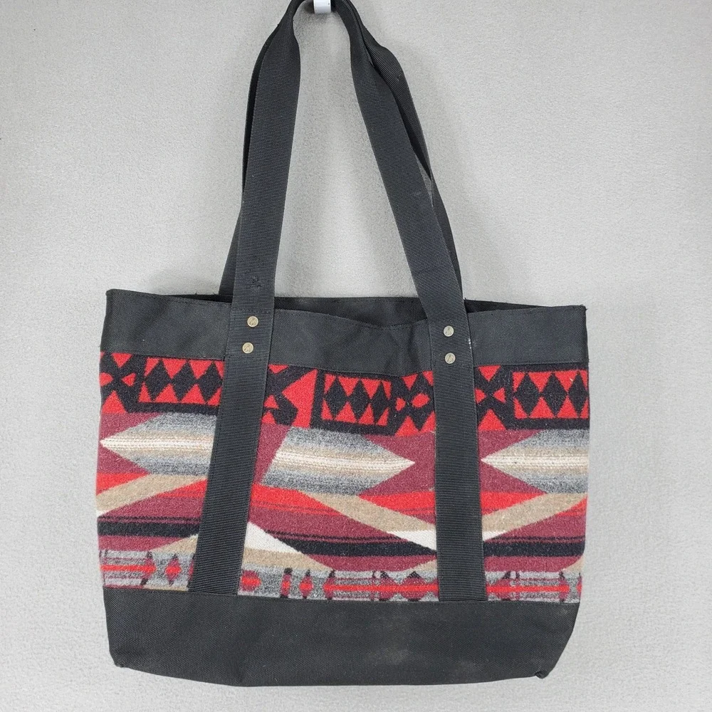 Pendleton Tote Bag Black Red Southwestern Geometric Wool Canvas Cabin Travel